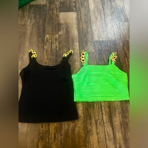 Black and Green Tank Top. Ribbed! Chain straps